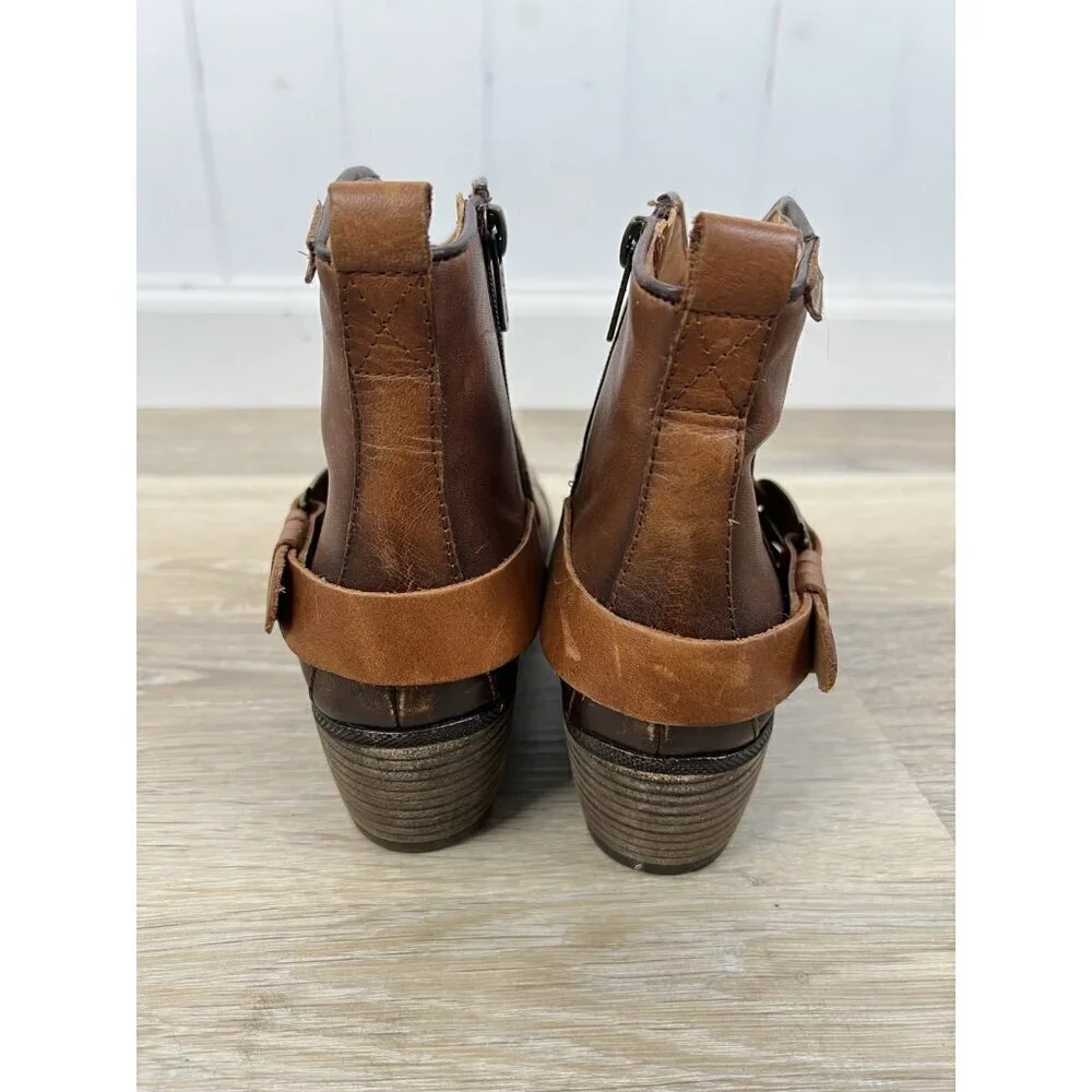Pikolinos Balta Boots Womens 38 Brown Leather Zip Western Buckle Ankle 7.5-8